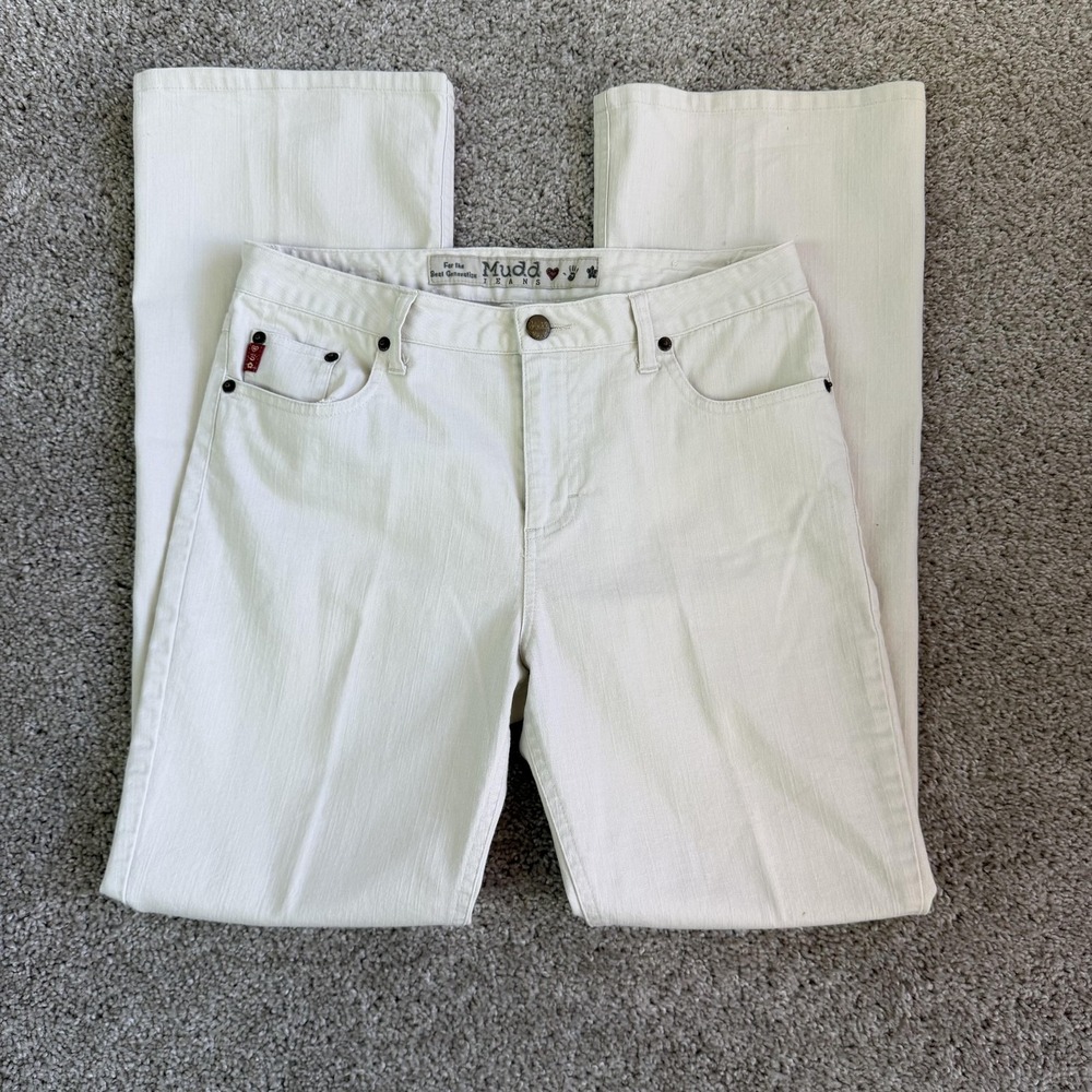 Y2K Mudd Straight Jeans Womens 16 White Light Wash Stretch Denim Regular Fit
